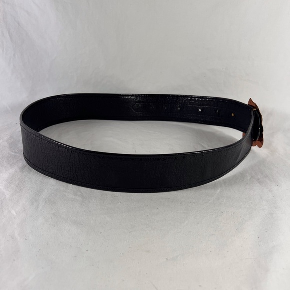 GIANFRANCO LOTTI Leaf Buckle Accent Black Leather Women's Belt Made in Italy - Picture 6 of 9